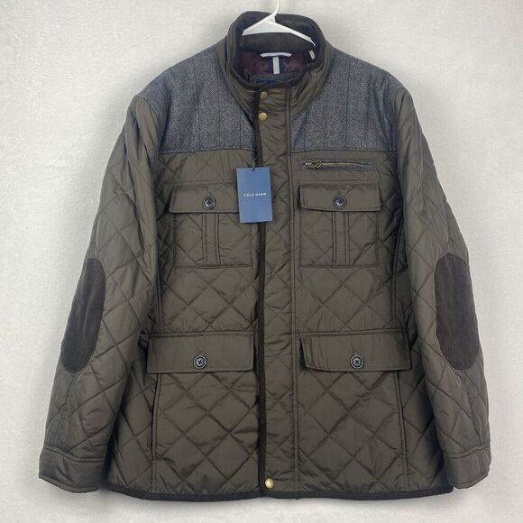 Cole Haan Barn Coat Utility Jacket Mens Large Brown Quilted Corduroy Plaid - Picture 1 of 10